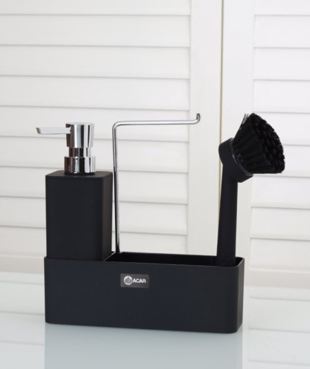 Soap dispenser set incl. rinsing brush black (Item No. 2606)