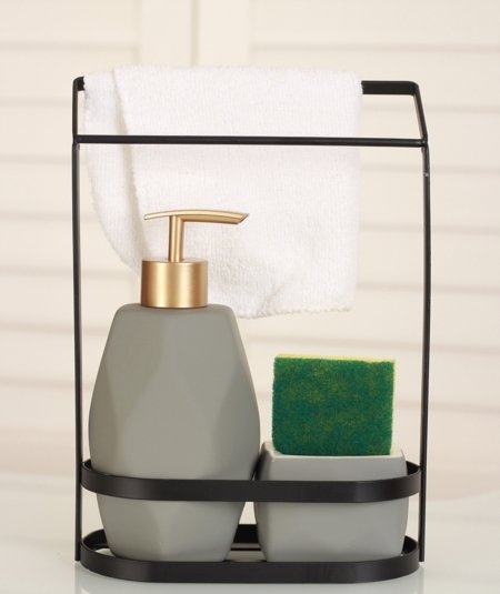 Soap dispenser set grey incl. flushing sponge and guest towel (Item No. 2658)