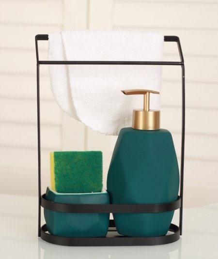 Soap dispenser set teal incl. flushing sponge and guest towel (Item No. 2658)