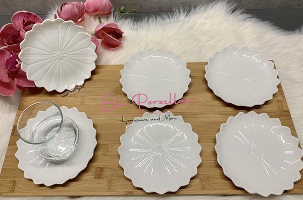 Porcelain Coaster sheren white set of 6 D12,8xH1,6cm Flower (Item No.2866)