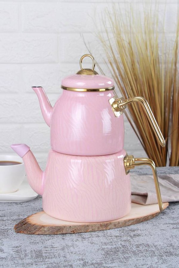 Teapot set pink 2l/1l enamel quality Hüma (article no.3137)