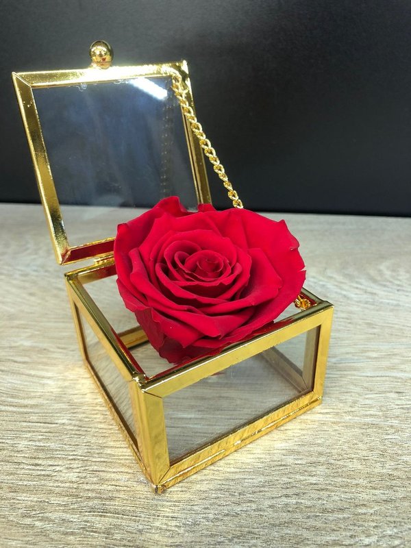 Glass jewelry box, gold 7x7cm (Item No.3397)