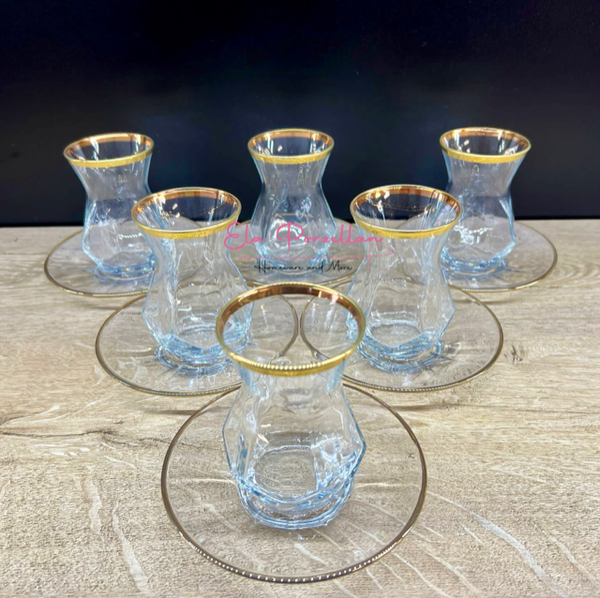 Alya Golden Touch' tea glass with glass saucer Set of 6 12pcs. LAV (Item No.3653)