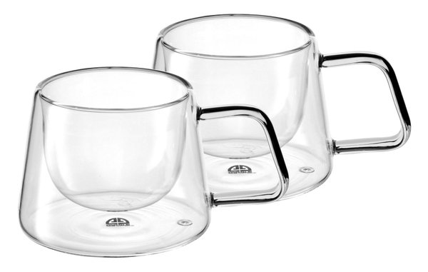 Double-walled thermal glasses with handle, 200ml, set of 2, straight design (item no. 4076)